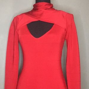 Red long sleeve bandage/bodycon dress